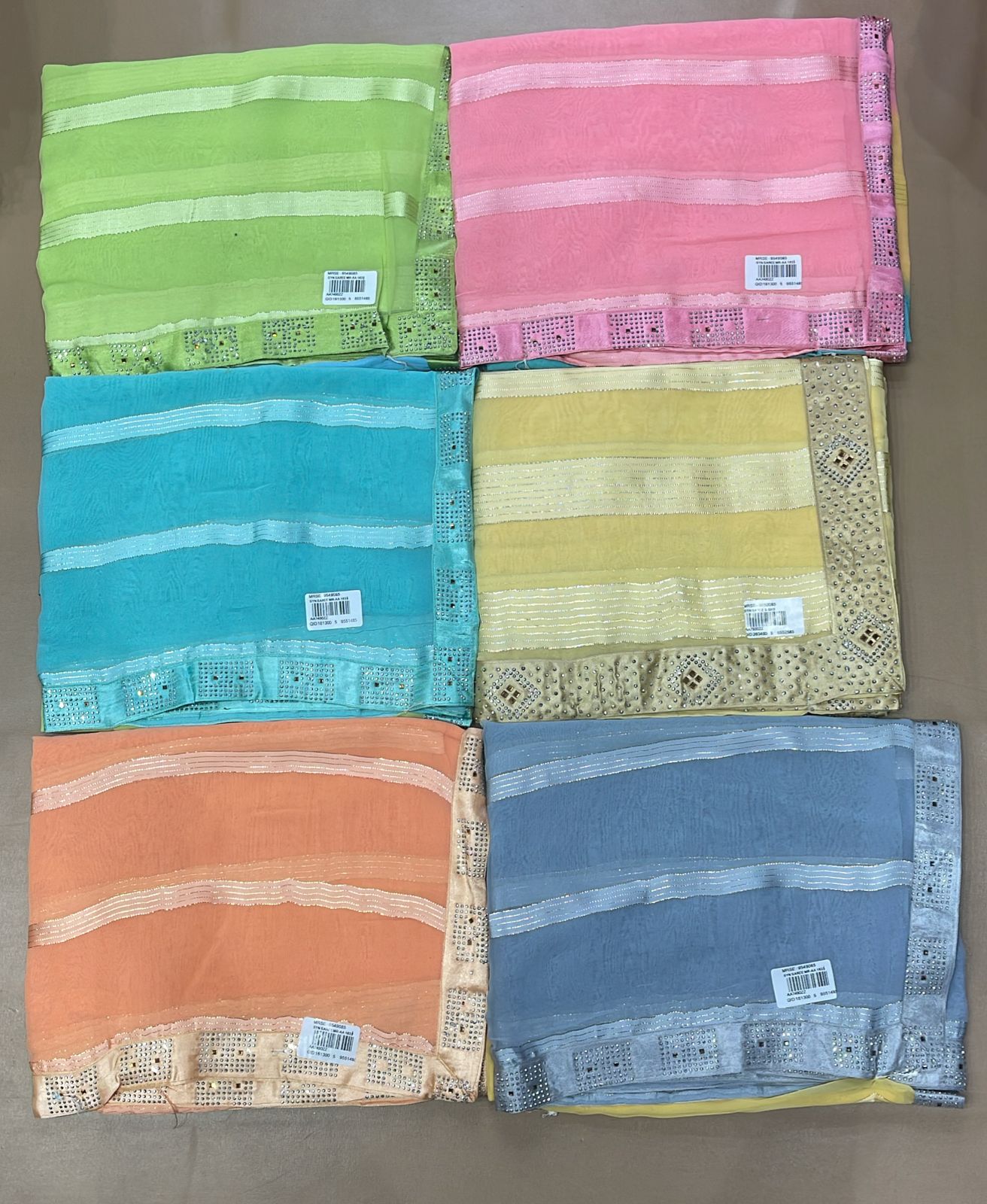 Designer Chiffon Saree with Stone Lace Border - Lightweight Elegant Party Wear Saree Collection (6 Colors Set) - M.R. Saree Emporium