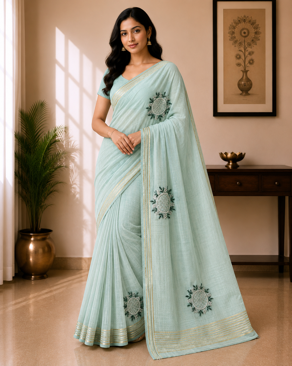 Chanderi Silk Saree with Embroidery Motif - Designer Party Wear Elegant Saree Collection (4 Colors Set) - M.R. Saree Emporium