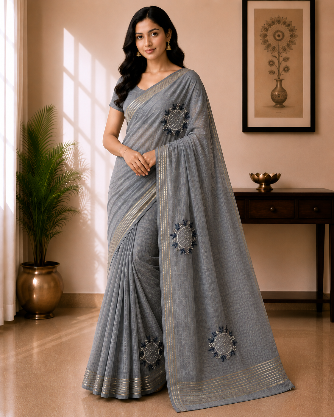 Chanderi Silk Saree with Embroidery Motif - Designer Party Wear Elegant Saree Collection (4 Colors Set) - M.R. Saree Emporium