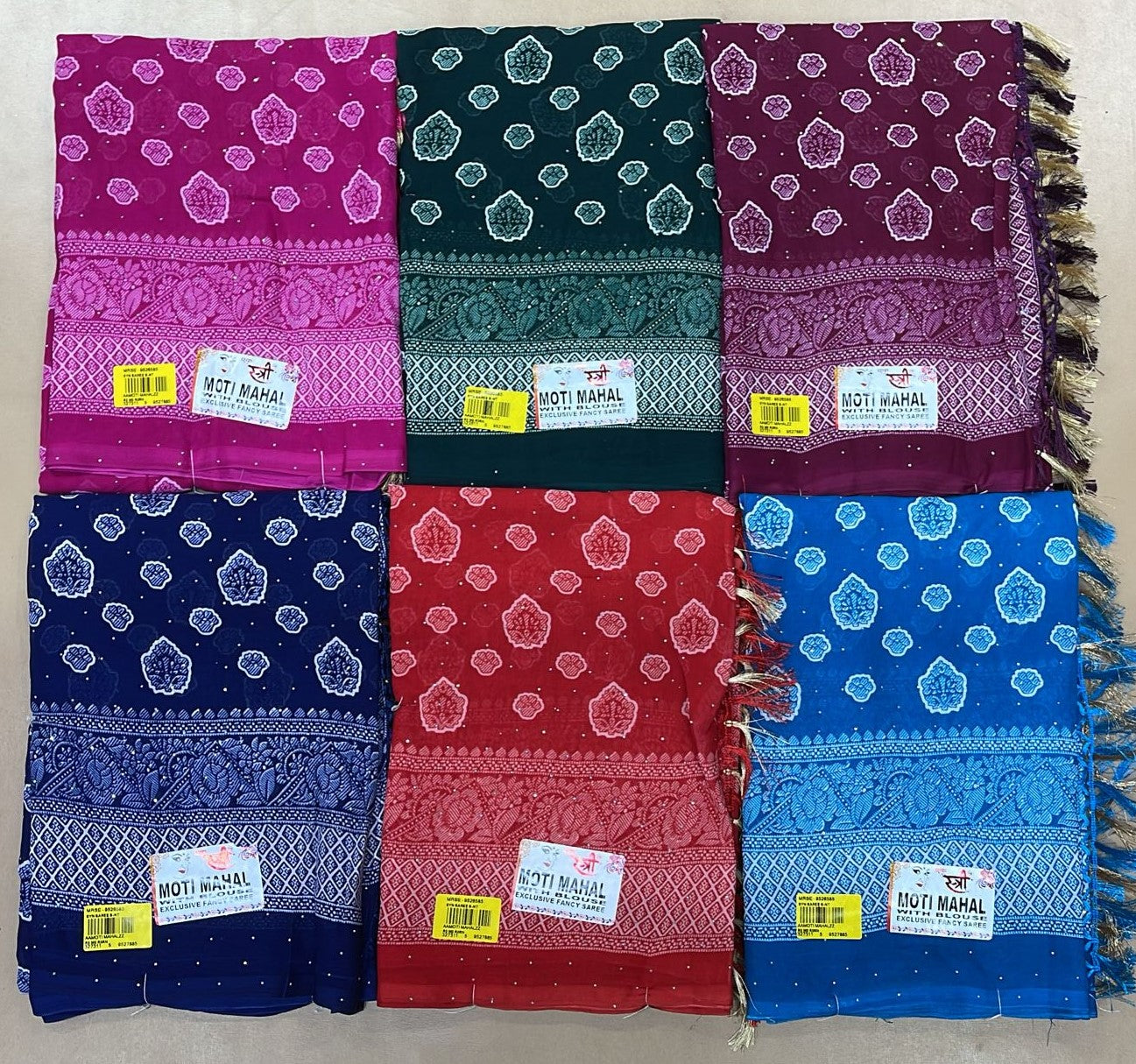 Ekstree Moti Mahal Weightless Saree Set (6 Pcs Combo) With Unstitched Blouse – Designer Printed Daily Wear Wholesale Collection-M.R. Saree Emporium