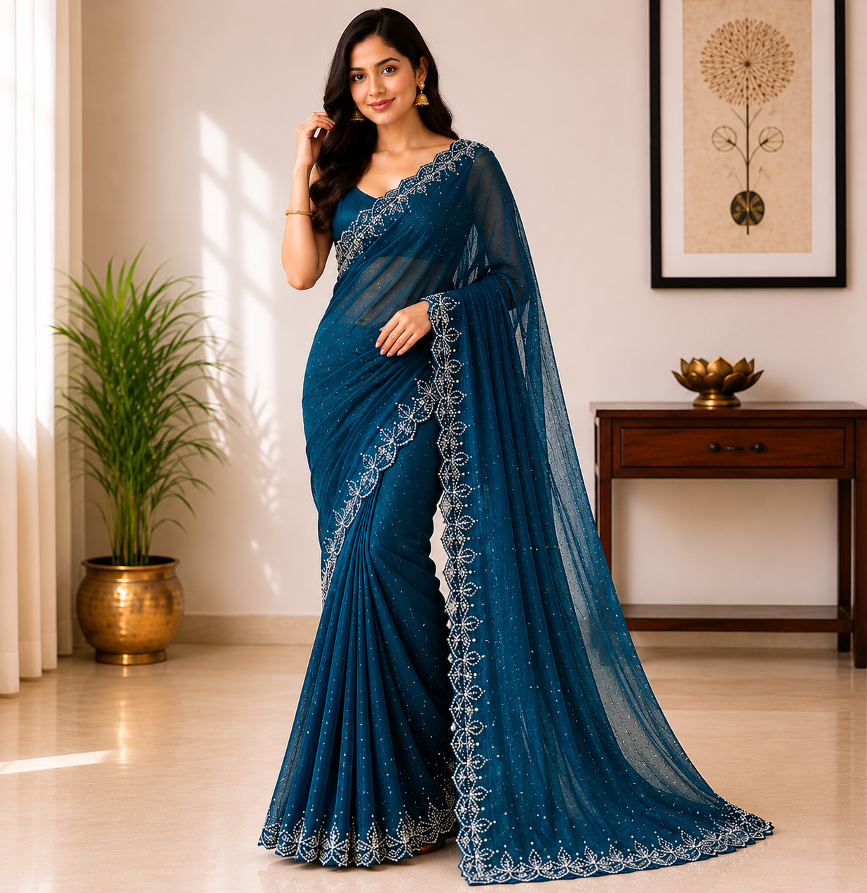 Jimmy Choo Saree with Heavy Stone Work Border - Designer Party Wear Fancy Saree Collection (4 Colors Set) - M.R. Saree Emporium
