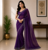 Jimmy Choo Saree with Heavy Stone Work Border - Designer Party Wear Fancy Saree Collection (4 Colors Set) - M.R. Saree Emporium