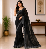 Jimmy Choo Saree with Heavy Stone Work Border - Designer Party Wear Fancy Saree Collection (4 Colors Set) - M.R. Saree Emporium