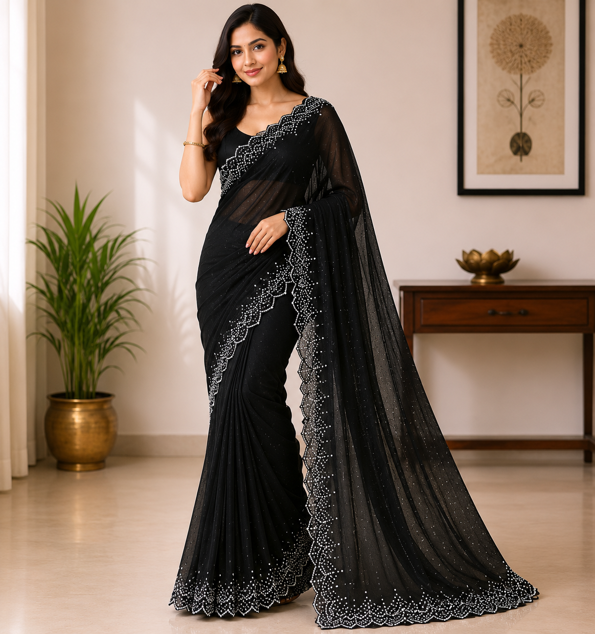 Jimmy Choo Saree with Heavy Stone Work Border - Designer Party Wear Fancy Saree Collection (4 Colors Set) - M.R. Saree Emporium
