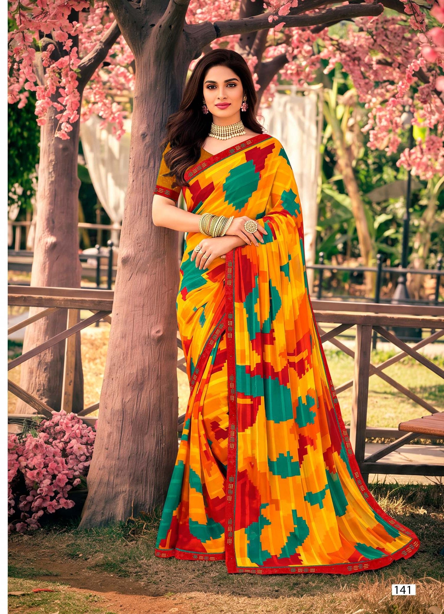 Ladorani Jasmine Designer Saree with Fancy Border 8 Pcs Set