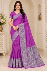 Cotton Green Traditional Jacquard Border Saree - 15 Pcs Set.