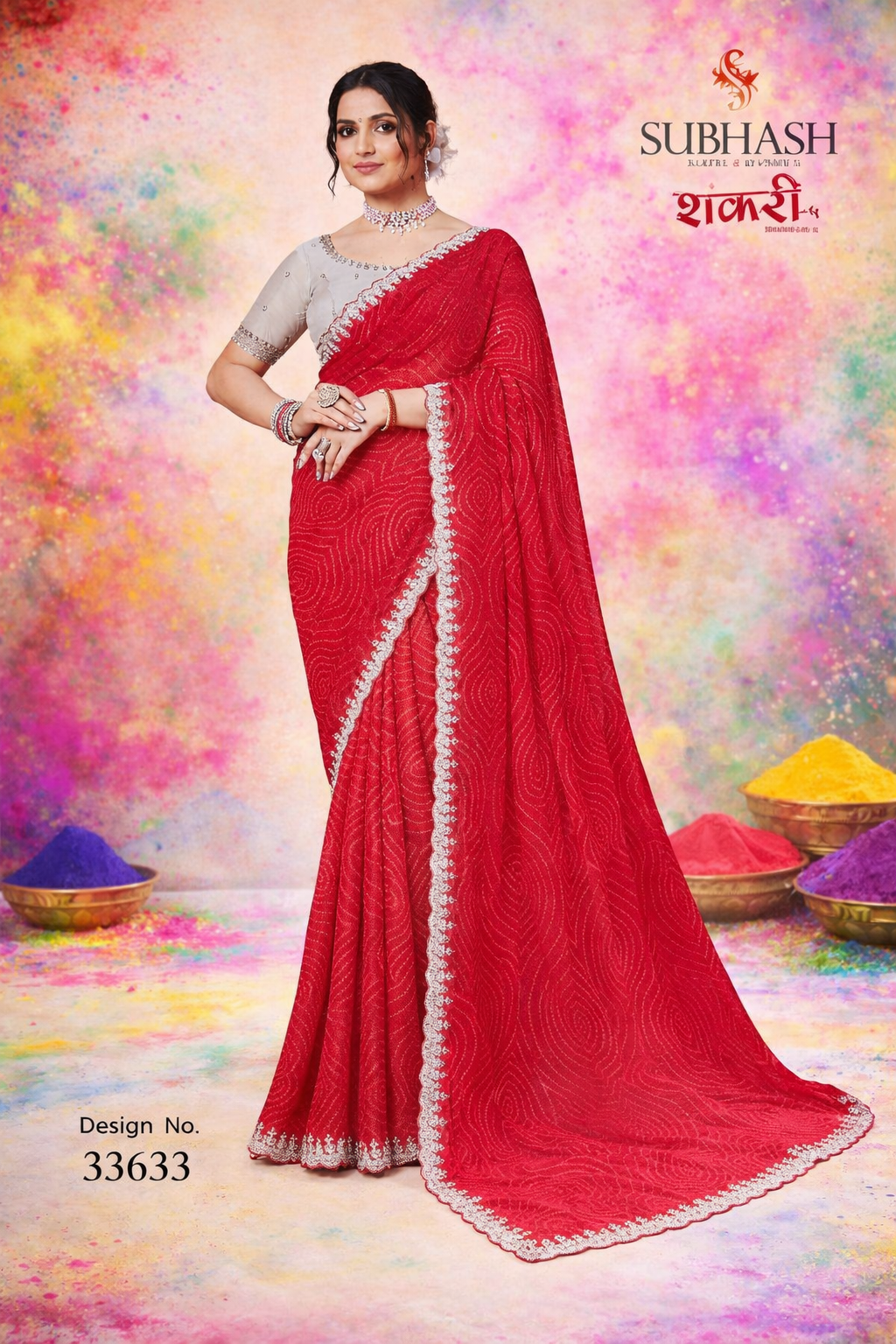 Subhash Sanskriti Saree Design No. 33633 – Red Designer Festive Saree with Swirl Print & Lace Border-Single Pcs-M.R. Saree Emporium