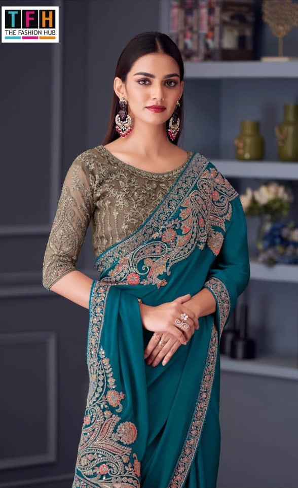 Silver Screen Edition Hits – Florence Sartin Saree with Banglori Silk Blouse (5 Pcs Set) – M.R. Saree Emporium