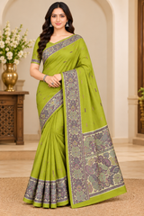 Cotton Royal Blue Designer Saree with Floral Jacquard Border-14 Pcs Set.