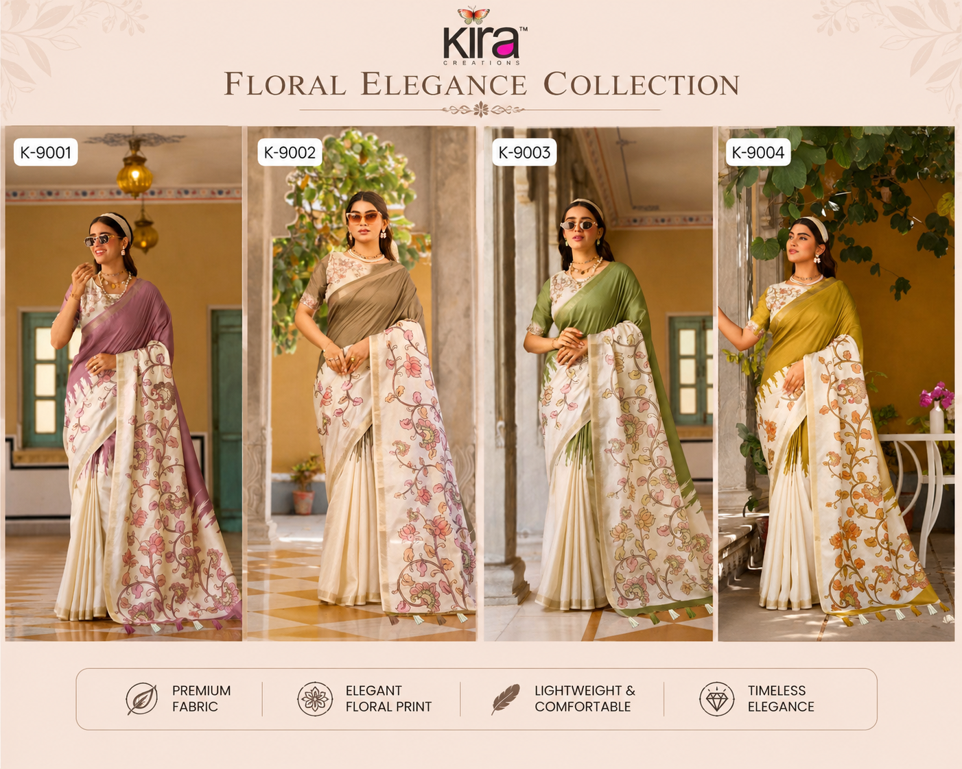 Kira Kalam Temple Pure Tussar Silk Saree - Designer Floral Pallu & Printed Body - M.R. Saree Emporium