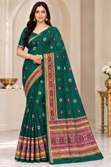 Cotton Traditional Printed Saree with Designer Woven Border - 15 Pcs Set.