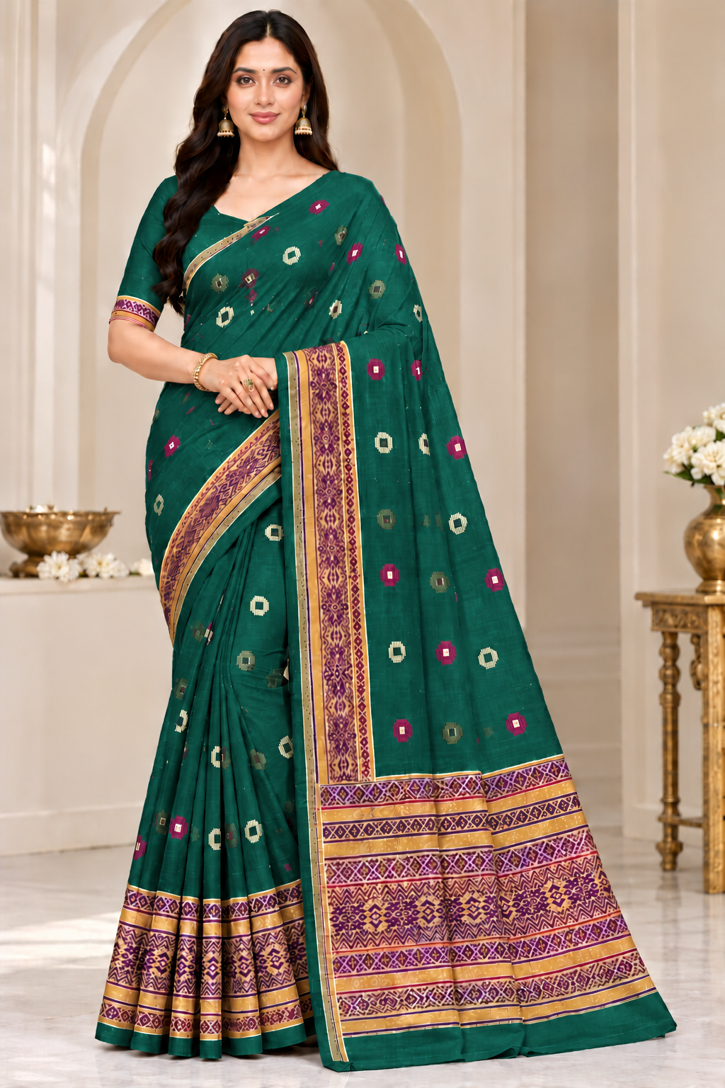 Cotton Traditional Printed Saree with Designer Woven Border - 15 Pcs Set.