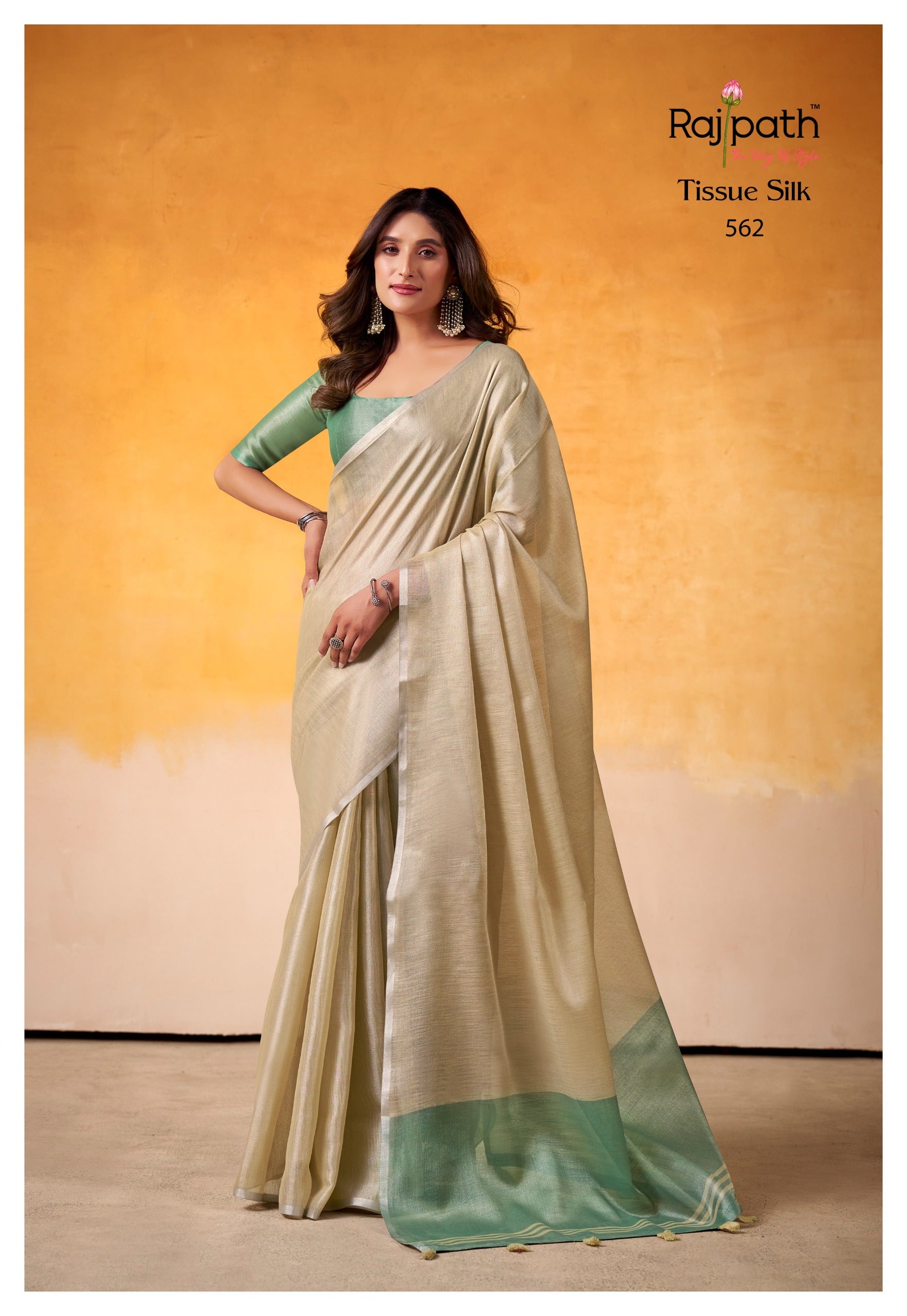 RajPath Fabrics Anvika Light Edition Tissue Silk Saree (6 Pcs Set) with Designer Blouse