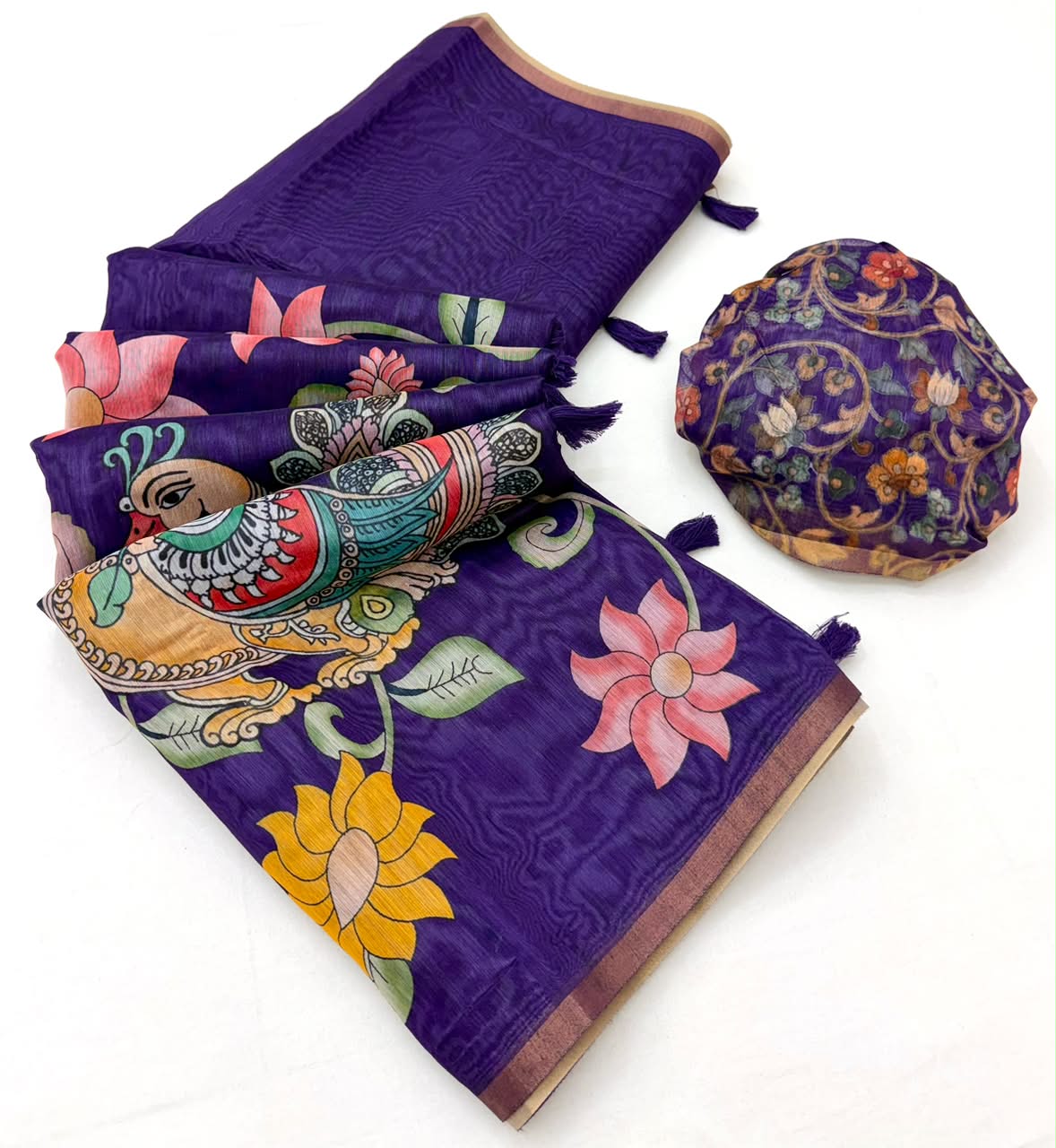 Kazari Series Chanderi Linen Saree with Kalamkari Print