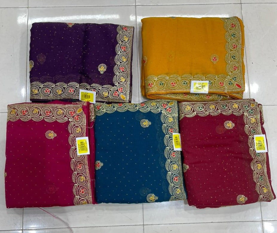 Heavy Zari Floral Border Saree 5 Pcs Set – Designer Wedding Party Wear Saree-M.R. Saree Emporium