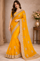 Designer Gold Satar Fabric Saree 5 Pcs Set With Zari Weaving Bootie & Rich Zari Border – Party Wear Collection-M.R. Saree Emporium