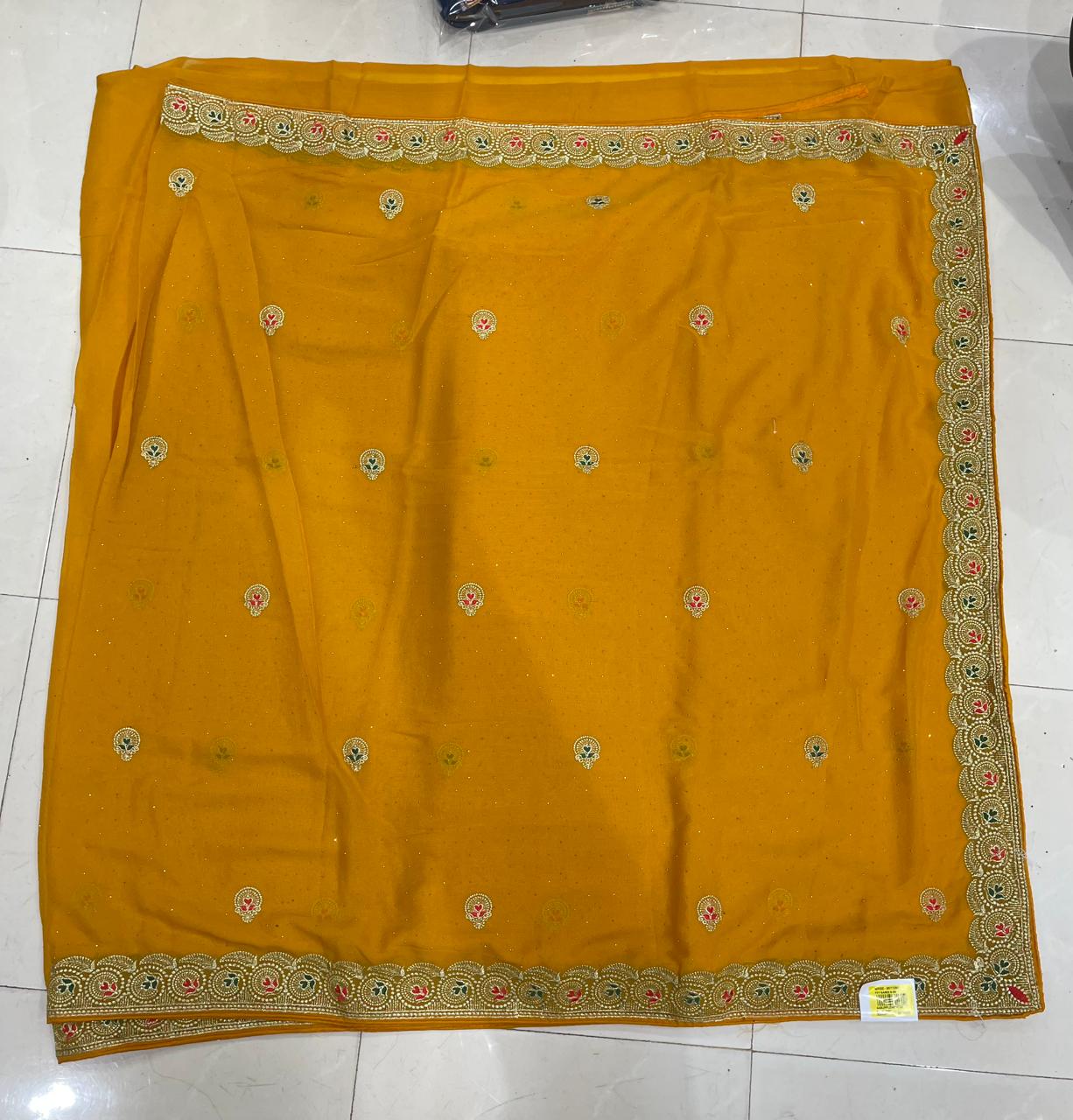 Heavy Zari Floral Border Saree 5 Pcs Set – Designer Wedding Party Wear Saree-M.R. Saree Emporium