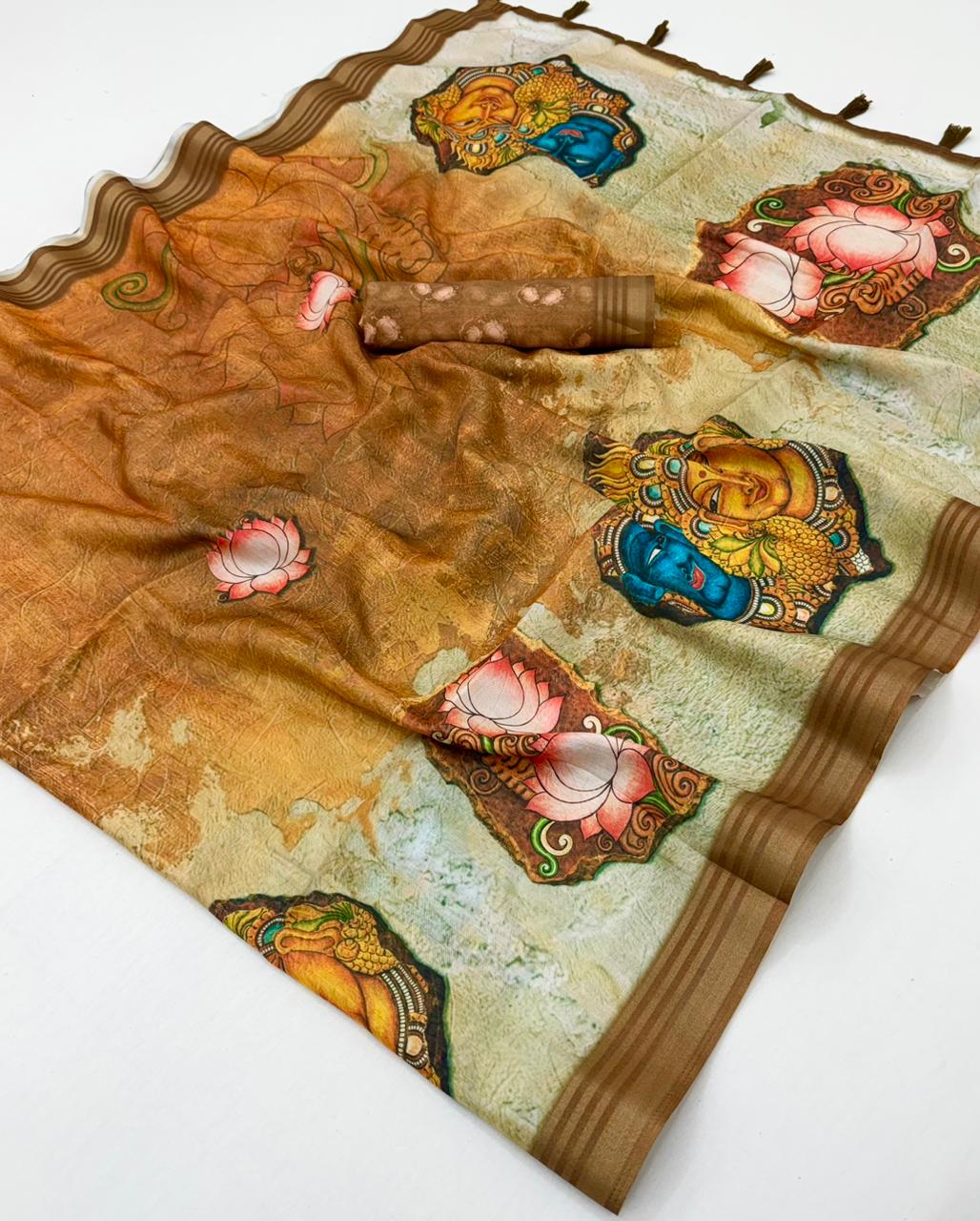 RajYog Kaira Handloom Cotton Silk Saree with Print & Tassels