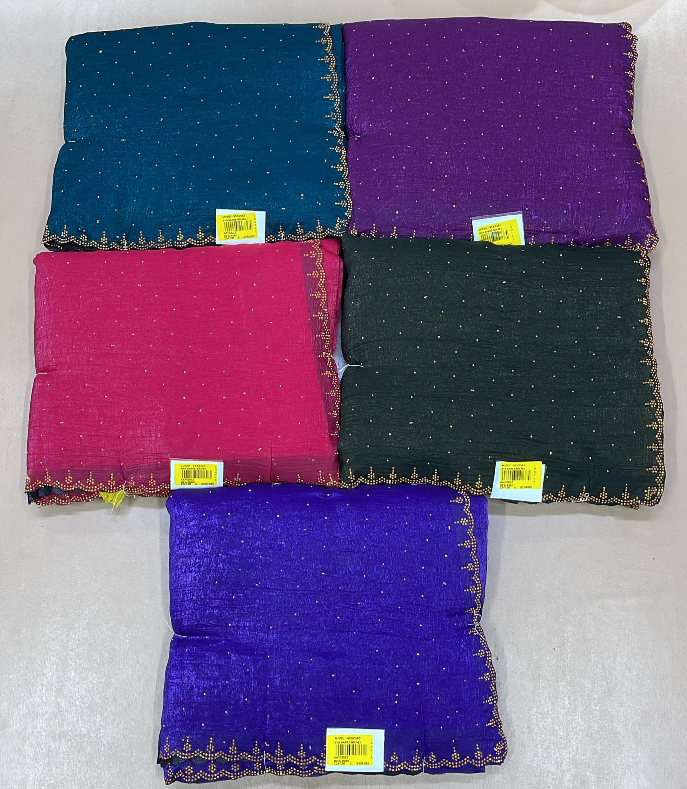 Ekstree Premium Georgette Stone Work Fancy Saree Collection (5 Pcs Set) with Designer Border by M.R. Saree Emporium
