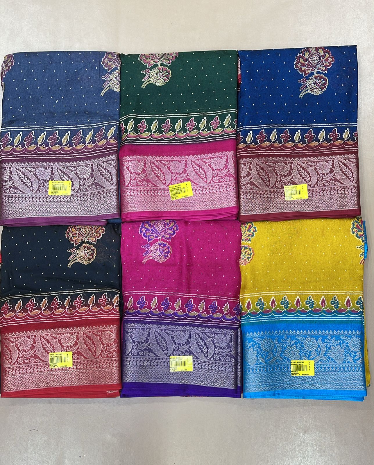 Ekstree Fancy Printed Georgette Saree 6 Pcs Set-Heavy Zari Border Festive Designer Saree Collection-M.R. Saree Emporium
