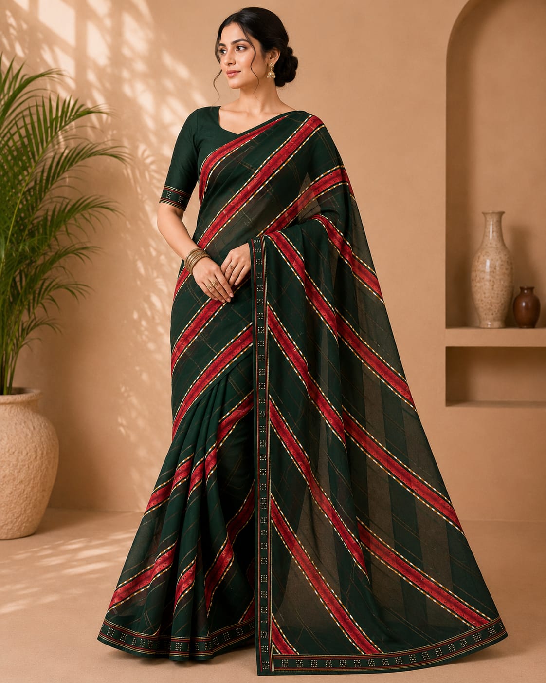 Designer Bandhani Georgette Saree with Fancy Printed Border - Daily Wear Wholesale Saree