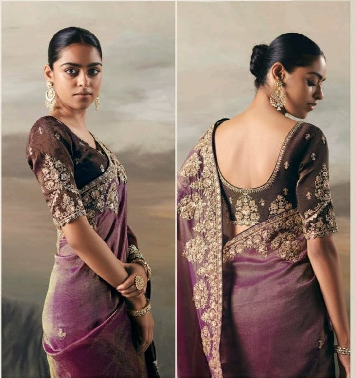 Kimora Silsila Pure Fancy Tissue Saree with Designer Handwork Blouse