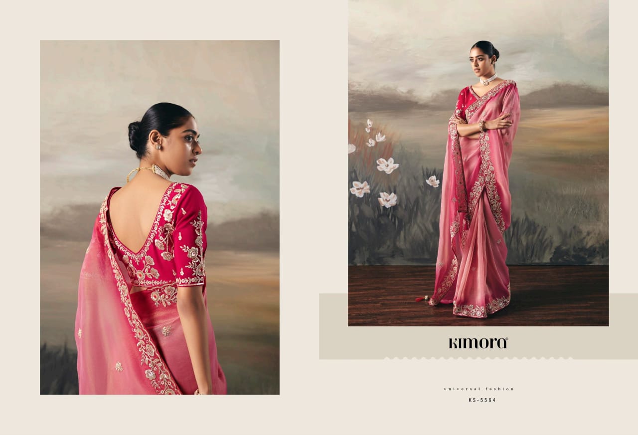 Kimora Silsila Pure Fancy Tissue Saree with Designer Handwork Blouse