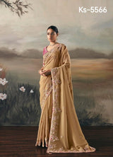 Pure Fancy Tissue Saree with Designer Contrast Hand Work Blouse - Wedding & Party Wear