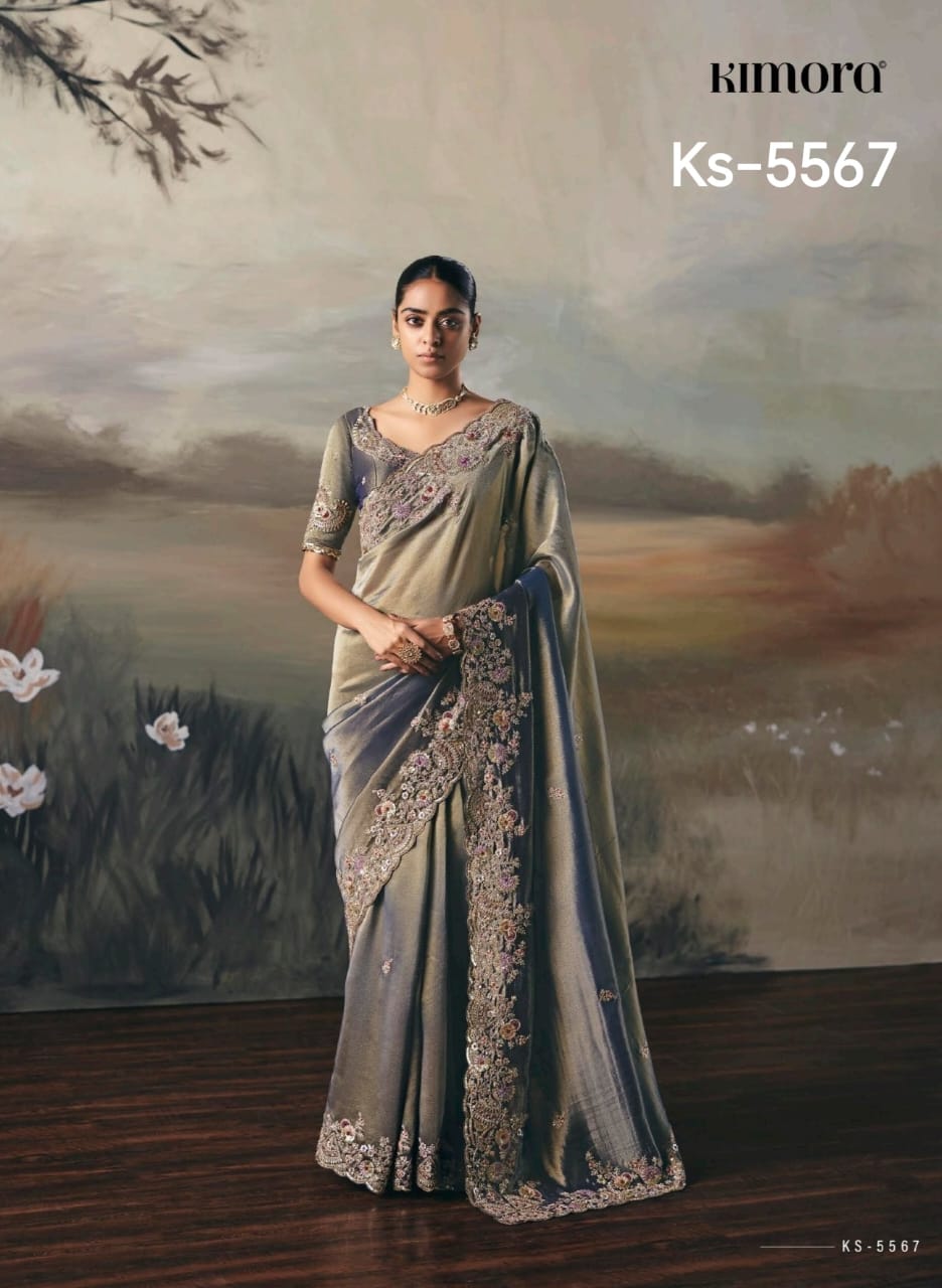 Kimora Silsila Pure Fancy Tissue Saree with Designer Handwork Blouse