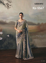 Pure Fancy Tissue Saree with Designer Contrast Hand Work Blouse - Wedding & Party Wear