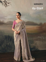 Pure Fancy Tissue Saree with Designer Contrast Hand Work Blouse - Wedding & Party Wear