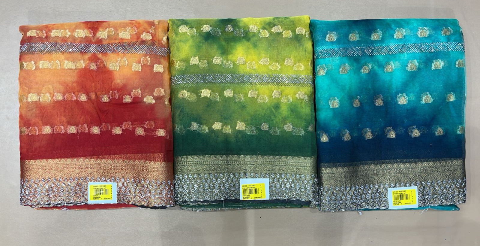 Multi Shade Organza Saree with Zari Border - Designer Party Wear Wedding Saree Collection - M.R. Saree Emporium