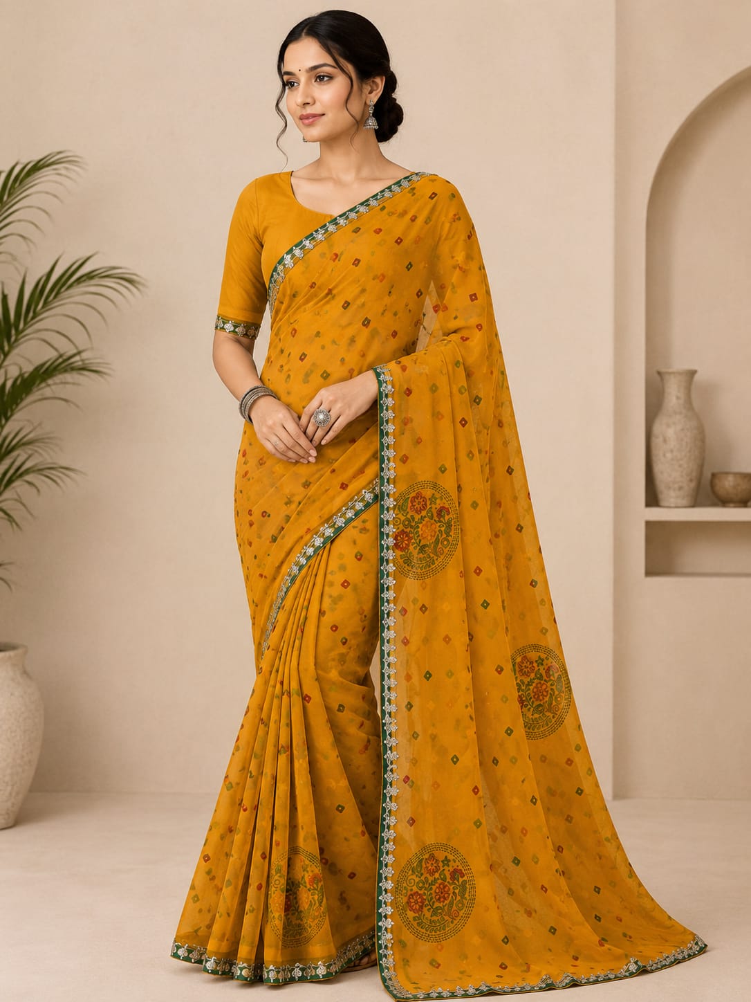 Bandhani Georgette Printed Daily Wear Saree