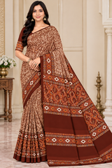 Weightless Teal Blue Printed Saree with Designer Border -6 Pcs Set.