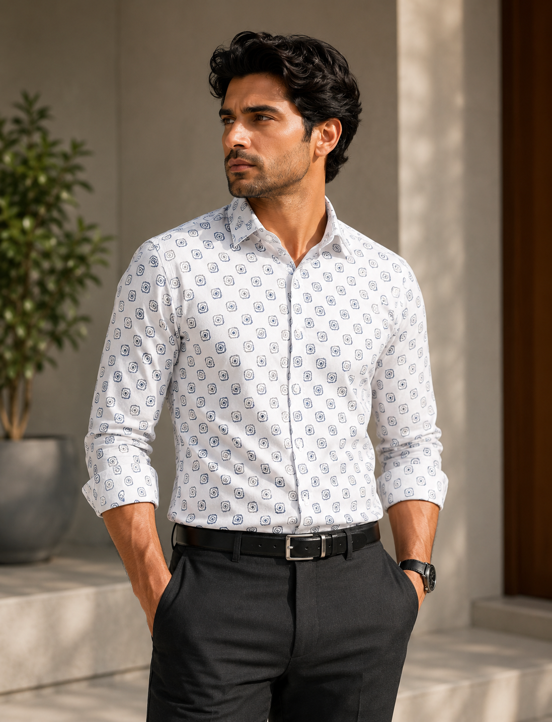Premium Printed Formal Shirt - Micro Geometric Design - M.R. Saree Emporium