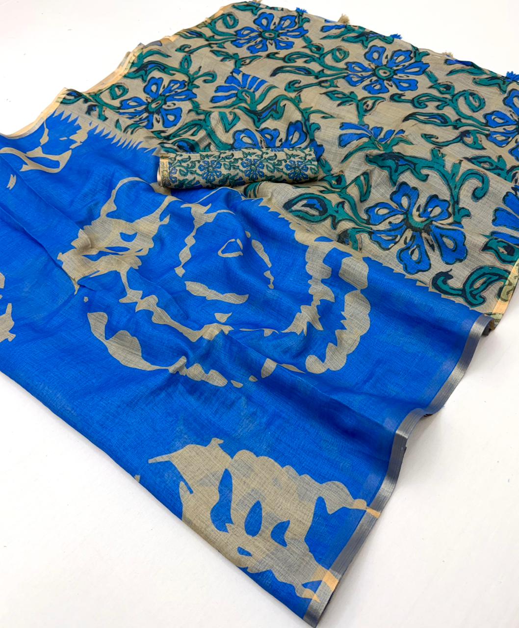 Lisha Soft Cotton Linen Saree with Zari Border & Fancy Tassels – 12 Pcs Set-M.R. Saree Emporium