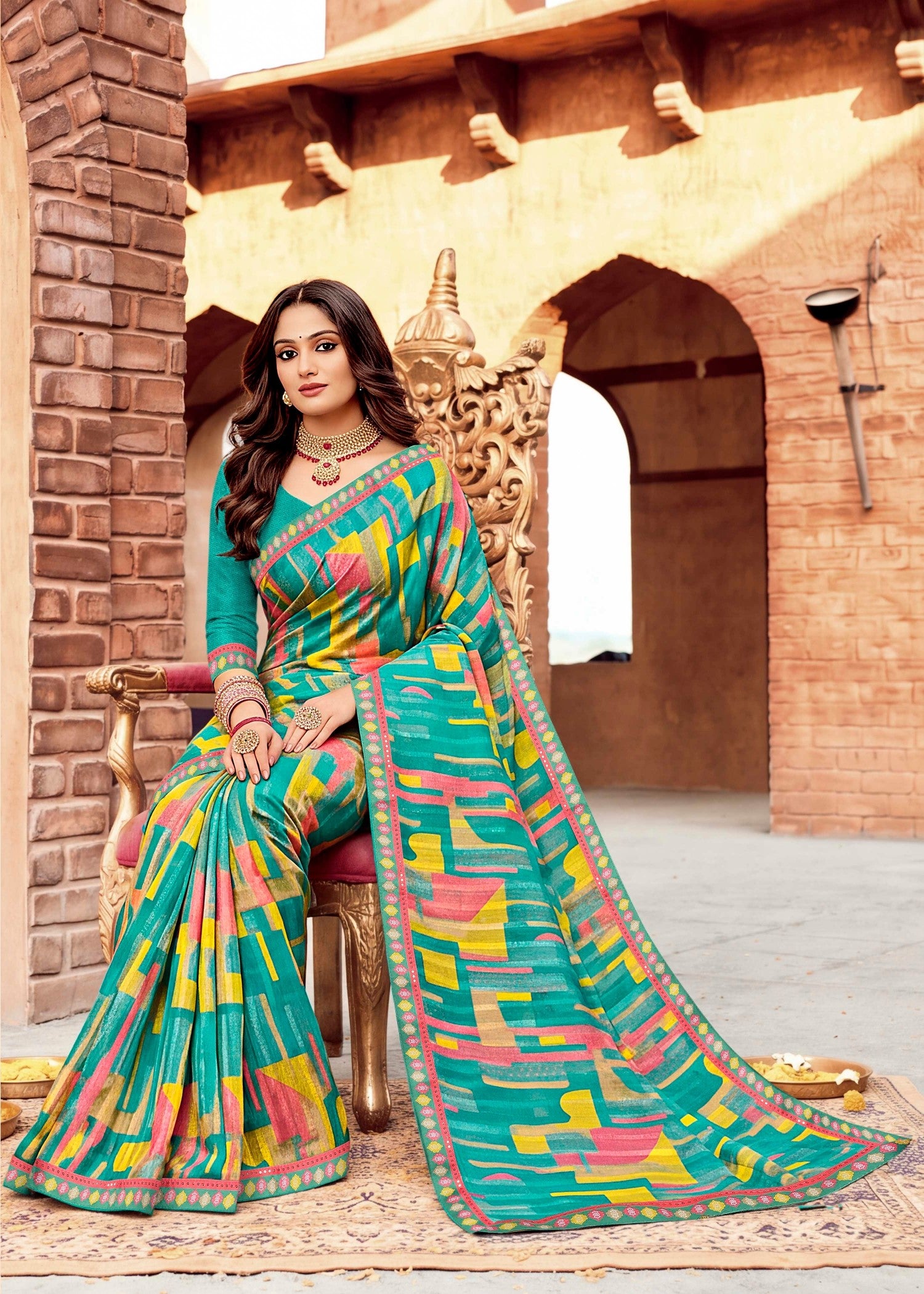 Ladorani Crazy Lemon Printed Designer Saree - 8 PCS Set