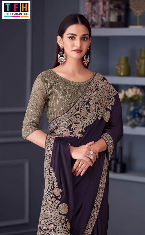 Silver Screen Edition Hits – Florence Sartin Saree with Banglori Silk Blouse (5 Pcs Set) – M.R. Saree Emporium