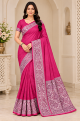 Cotton Green Traditional Jacquard Border Saree - 15 Pcs Set.