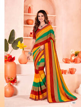 Ladorani Meera Multicolor Striped Saree with Designer Border - 8 Pcs Set