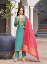 Radhika Nazakat Vol-3 Kurti Pant Set with Muslin Jacquard Dupatta-M.R. Saree Emporium