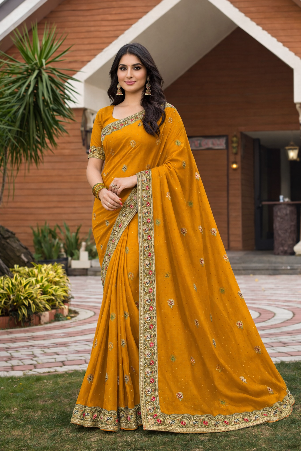 Heavy Zari Floral Border Saree 5 Pcs Set – Designer Wedding Party Wear Saree-M.R. Saree Emporium