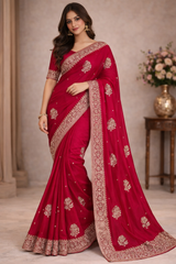 Gold Satar Fabric Designer Saree 5 Pcs Set With Zari Peacock Booti & Rich Zari Border-M.R. Saree Emporium