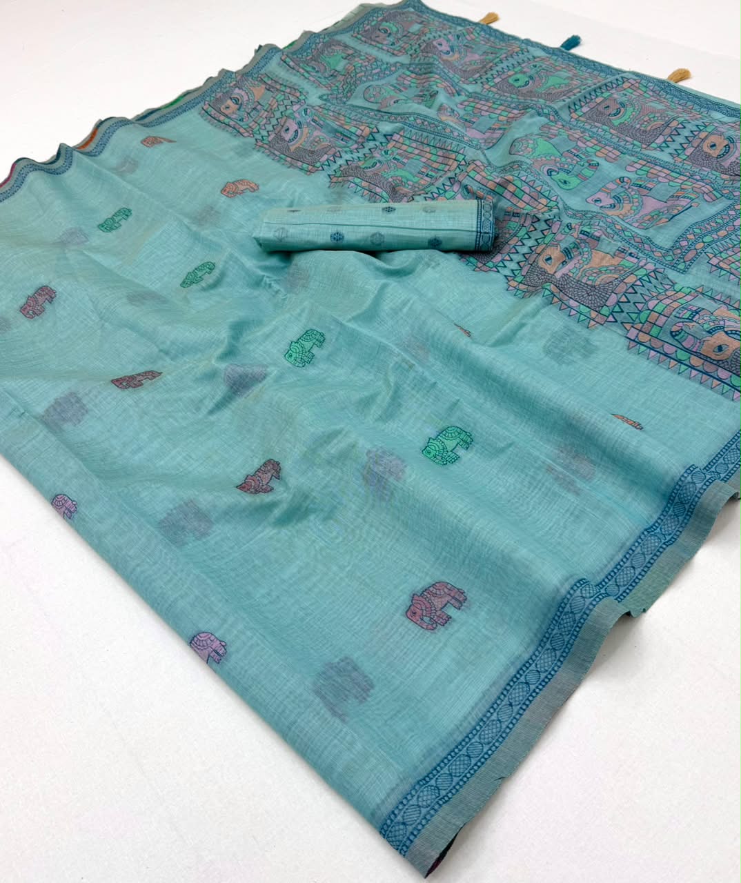 RajYog RajMata Tapti Cotton Saree with Fancy Jamdani Weaving 6 pcs set - M.R. Saree Emporium