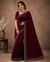 Designer Simmer Chiffon Saree with Stone Work Border - Fancy Party Wear Saree Collection (6 Colors Set) - M.R. Saree Emporium