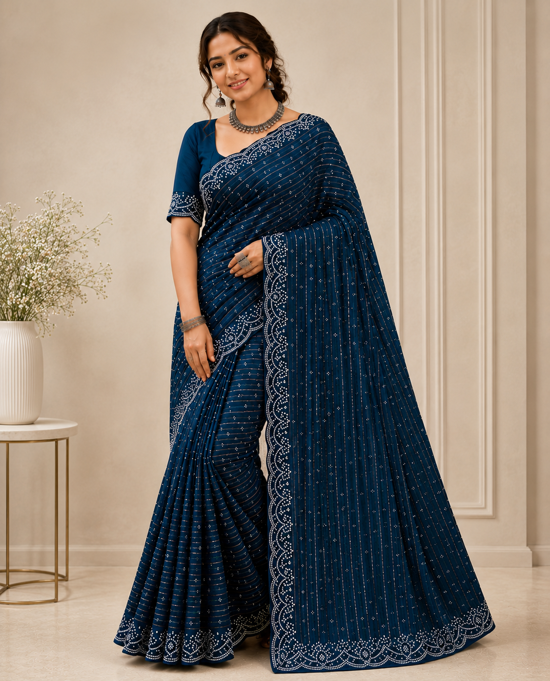 Designer Simmer Chiffon Saree with Stone Work Border - Fancy Party Wear Saree Collection (6 Colors Set) - M.R. Saree Emporium