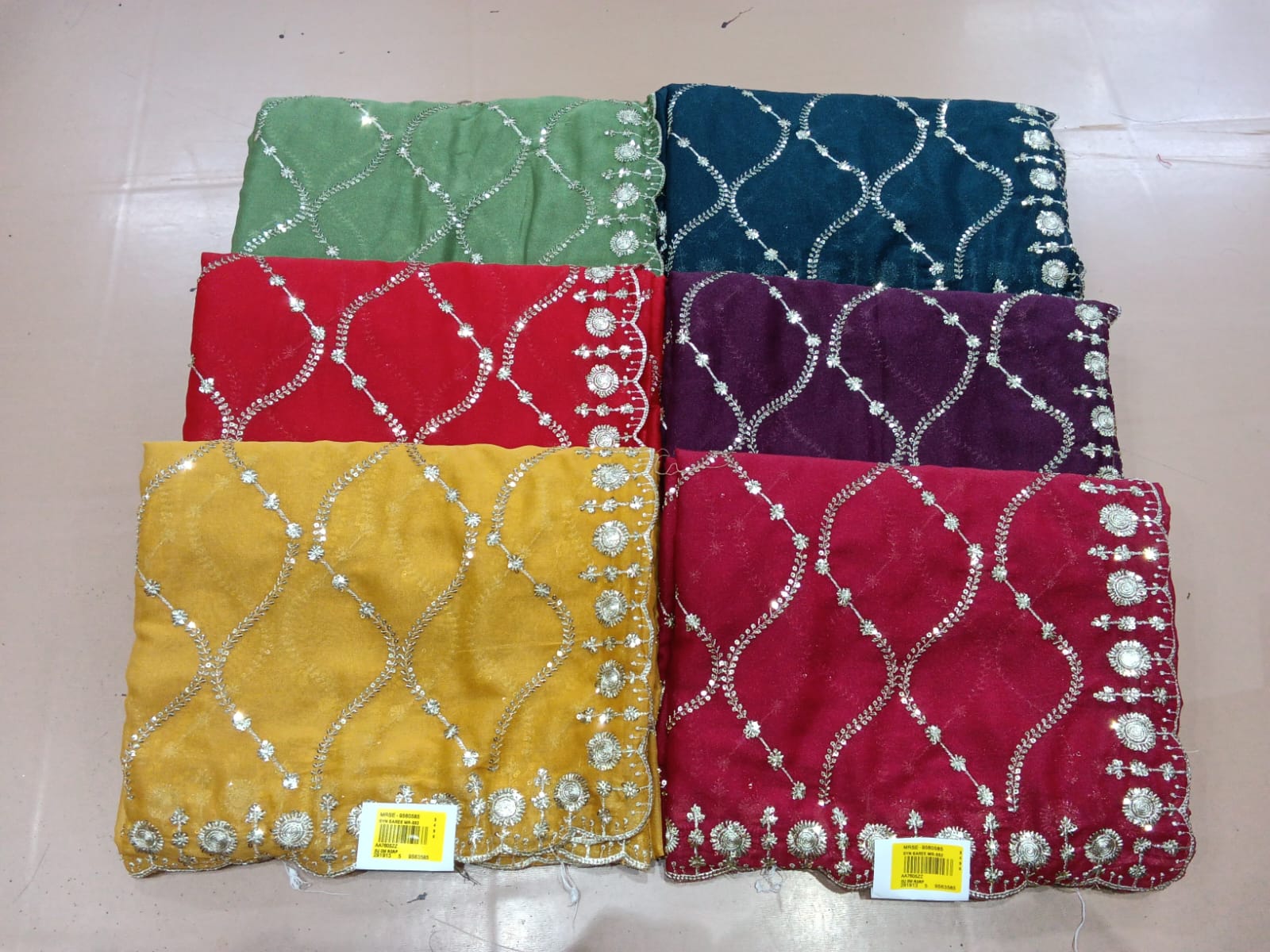 Fancy Embroidered Saree with Diamond Pattern Work – 6 Pcs Set -M.R. Saree Emporium