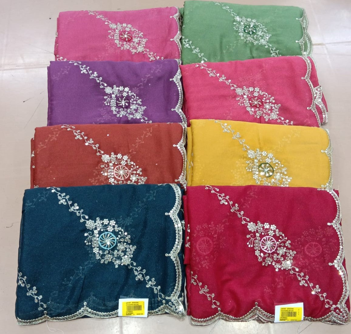 Fancy Embroidered Saree with Heavy Border – 8 Pcs Set-M.R. Saree Emporium