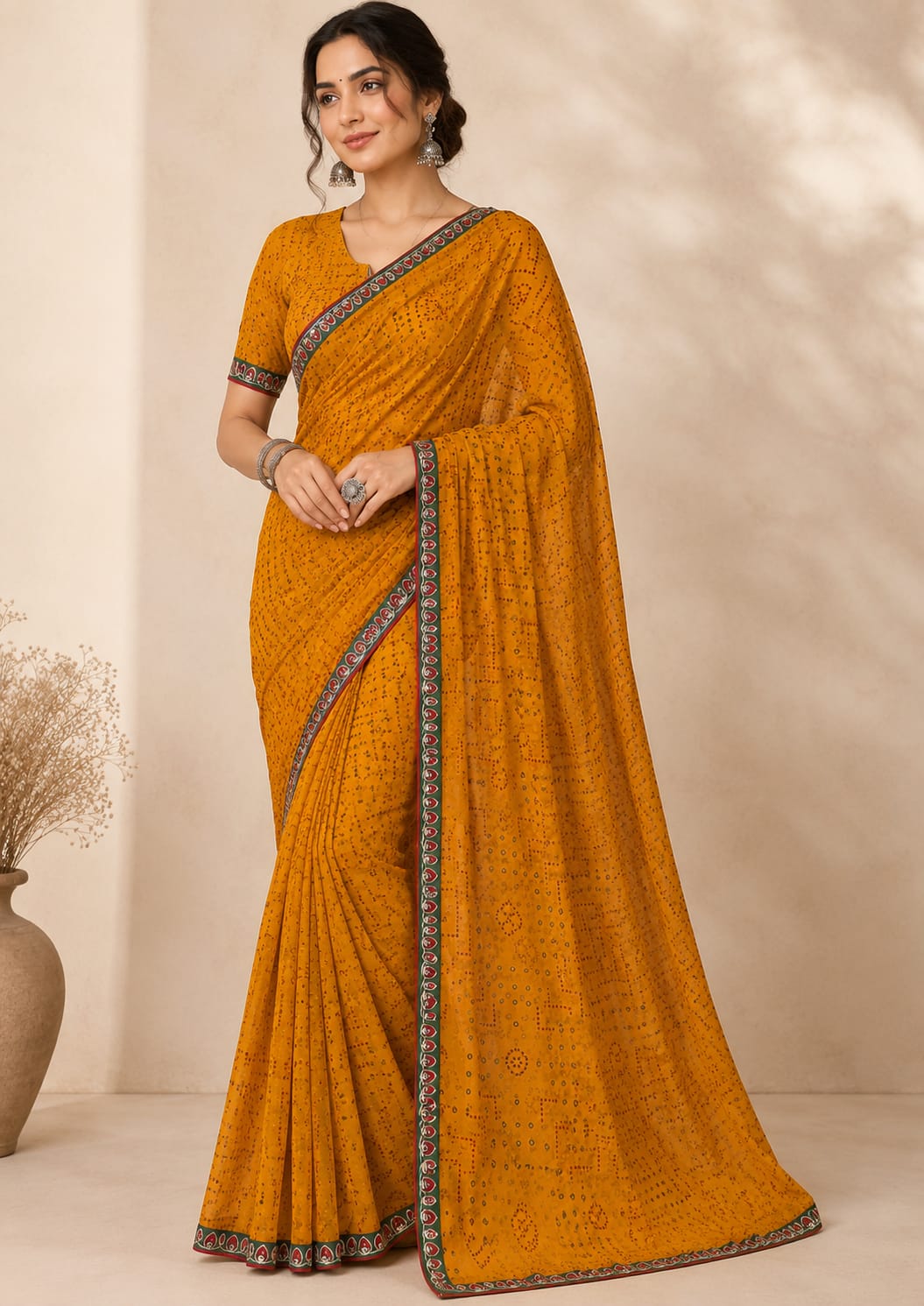 Designer Bandhani Georgette Border Saree