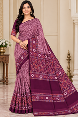 Weightless Teal Blue Printed Saree with Designer Border -6 Pcs Set.